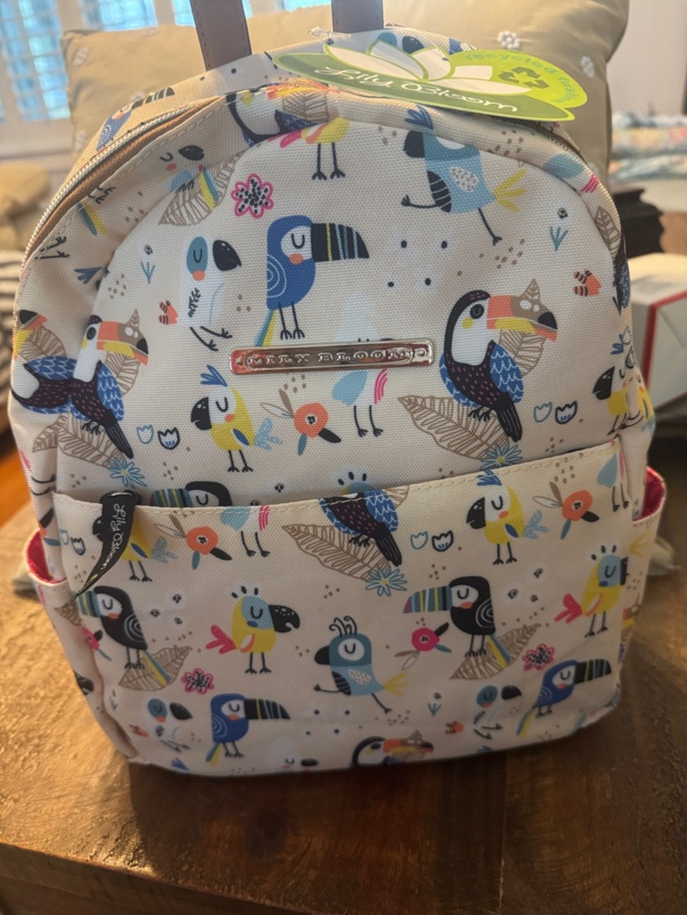 Lily Bloom Parrot 🦜 Talk Print Mini Eden Backpack - White Multicolor 9x12 NWT
